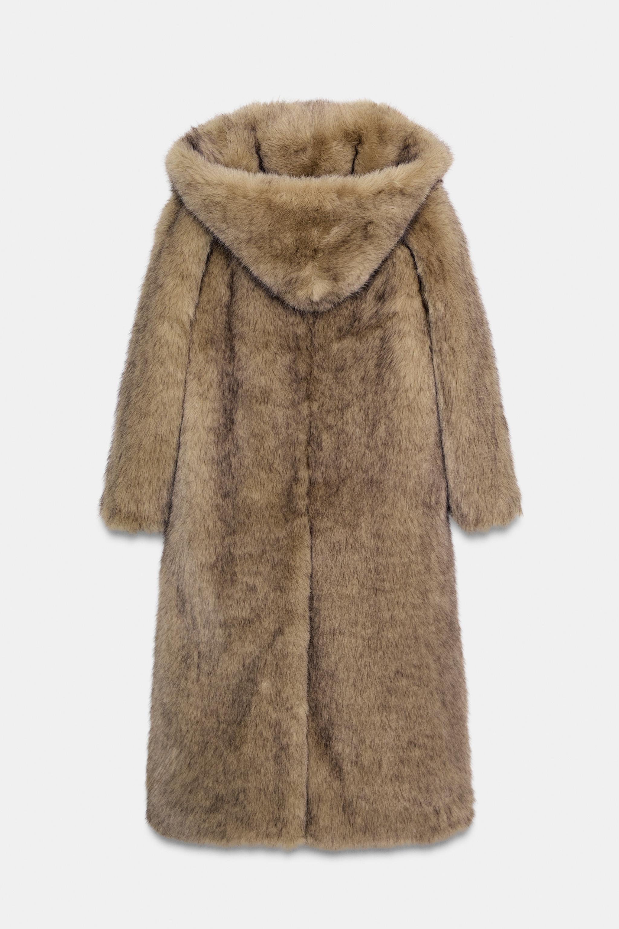 HOODED FAUX FUR COAT